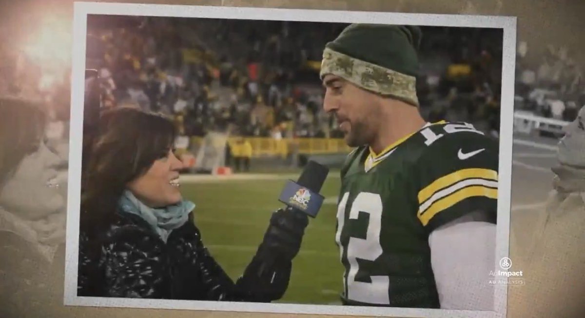 TinaSmithMN's tweet photo. If I had a nickel for every time I noticed Michele Tafoya use a photo with Aaron Rodgers as a Packer in her posts, I'd have two nickels. Which isn't a lot, but it's insane that it's happened twice.

#Skol https://t.co/T8omh1Wyzx