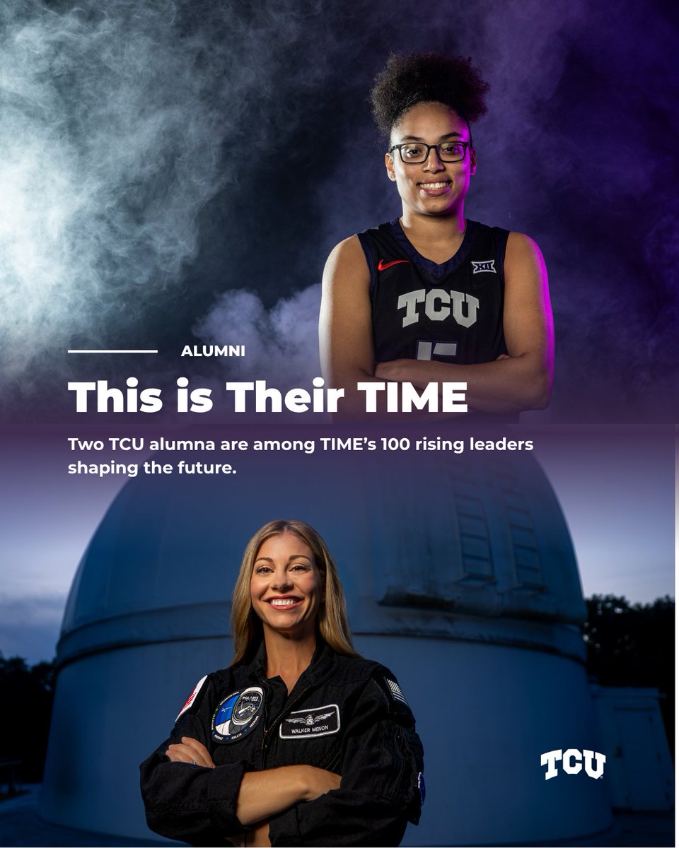 TCU's tweet photo. Looks like Horned Frogs are what's next! 🐸
Olivia Miles and Anna Menon ’08 are both on the 2026 TIME100 Next list. We can't wait to see what's next for these two! #LeadOnTCU

🔗 https://t.co/Cpr1IAUSDP 
@TCU_Athletics @tcuwbb @TCUAlumni https://t.co/8sn2c5LsSV