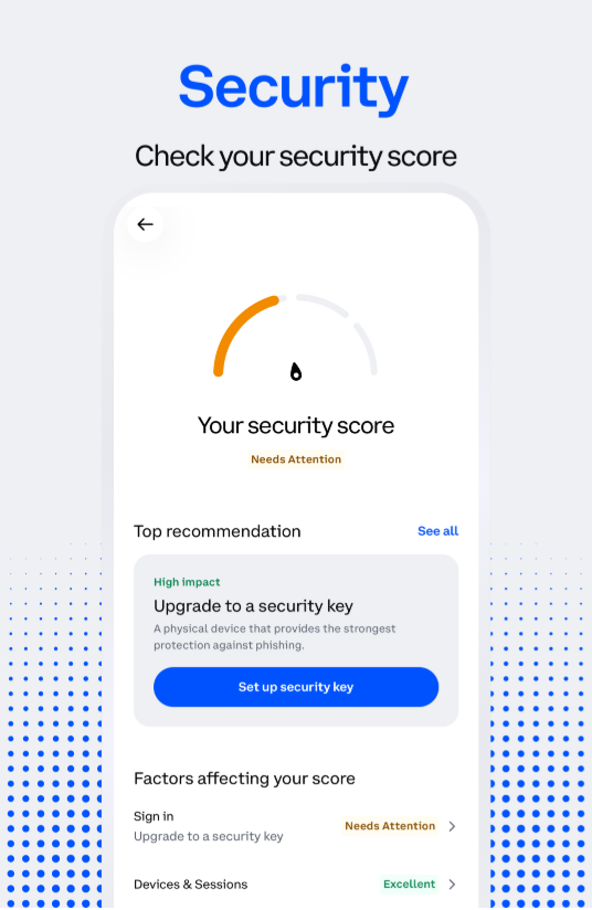 CoinbaseSupport's tweet photo. Start with your security score.

Find it, review the recommendations, and take the next suggested step.🧵 https://t.co/84fSZNGsbm