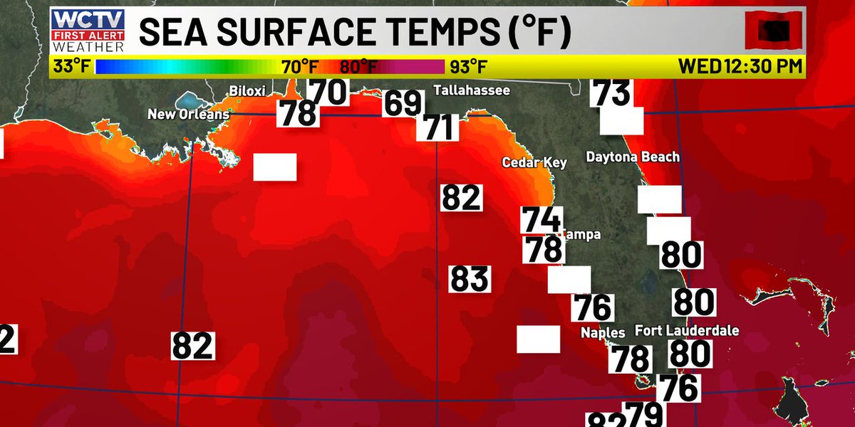 WCTVFirstAlert's tweet photo. Here are current water temperatures in the Gulf. #FLwx https://t.co/jbRhexBn5W