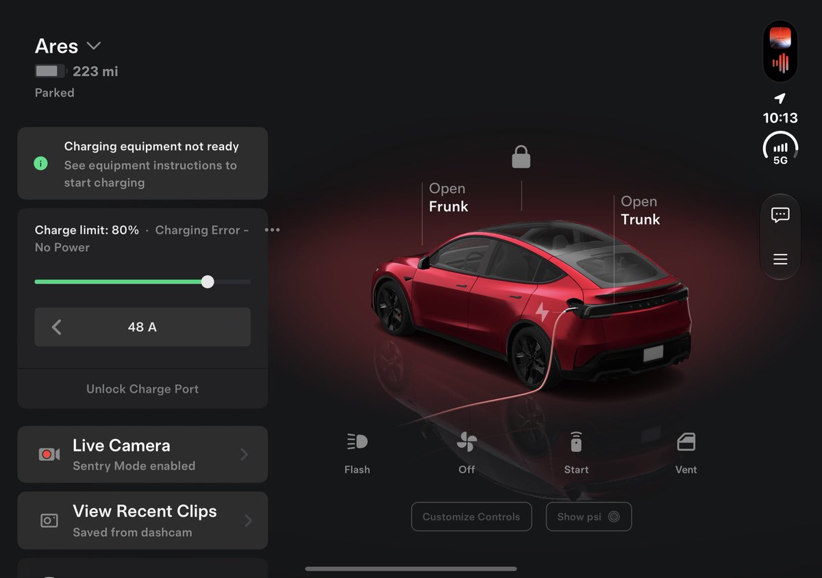 SawyerMerritt's tweet photo. Here's a real screenshot of what the Tesla app looks like on the iPhone Duo. Looks great. There's a colored glow around the car that matches the paint color of your Tesla. https://t.co/j6OBAdxCIp