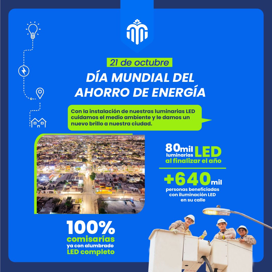 AyuntaMerida's tweet photo. 💡 Ahorrar energía también es cuidar de Mérida. 

En el Día Mundial del Ahorro de Energía, destacamos el avance de nuestra ciudad hacia una iluminación más eficiente y amigable con el medio ambiente. https://t.co/wU2HQBuSXV