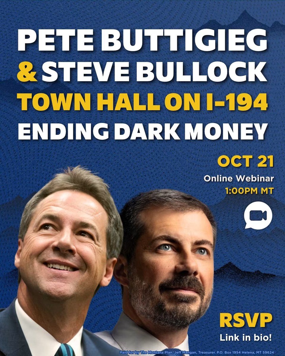 PBdailyupdate's tweet photo. 📢 VIRTUAL TOWN HALL TODAY

Pete Buttigieg and Steve Bullock: A Town Hall on I-194 and Ending Dark Money

🕥 1 PM MT // 3 PM EST

🔗 Sign up here: https://t.co/851T7HNhCp https://t.co/yjaSCNLnzq