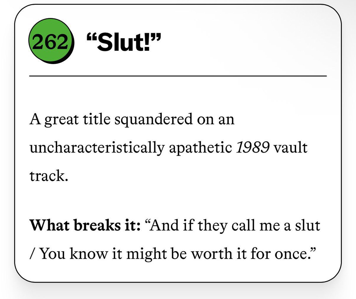 tayscript's tweet photo. i’m not taking this seriously because wtf
“if they call me a slut / […] it might be worth it for once” BREAKS the song? are we for real? mind you robin is put higher on the list…. https://t.co/AxGKySzvWu