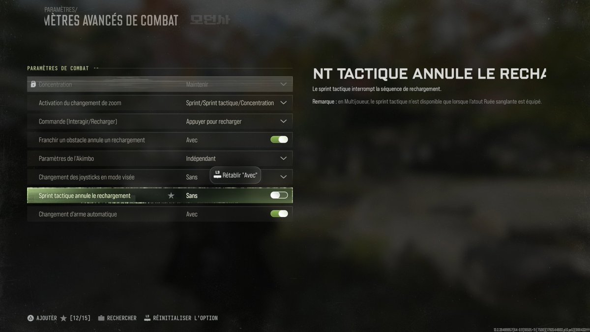 ZayRoX__'s tweet photo. Le paramètre a ABSOLUMENT METTRE sur #MW4 ! 

Paramètre > Manette>Combat>avancé de cmbt> sprint tact annule le rechargement

Au lancement du jeu, vous ne pouviez pas recharger et bouger en même temps et je viens de trouver ce paramètre qui rend mon jeu tellement plus rapide !! 🔥 https://t.co/WojaDUK2kU
