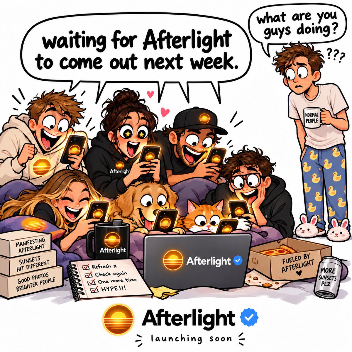 AFTERLIGHTKING's tweet photo. 🌅 AFTERLIGHT 🔵✅ ($AFTER)

POV: Everyone is waiting for Afterlight to finally launch. 😂📱

Join Discord: https://t.co/715Fltw56Q

The excitement is building, the community is growing, and we're getting closer to the big day! 🚀

⏳ Launching next week!

🔥 Who else is waiting for $AFTER?

📢 Join our Discord for live launch updates!

#Afterlight #AFTER #Solana #Memecoin