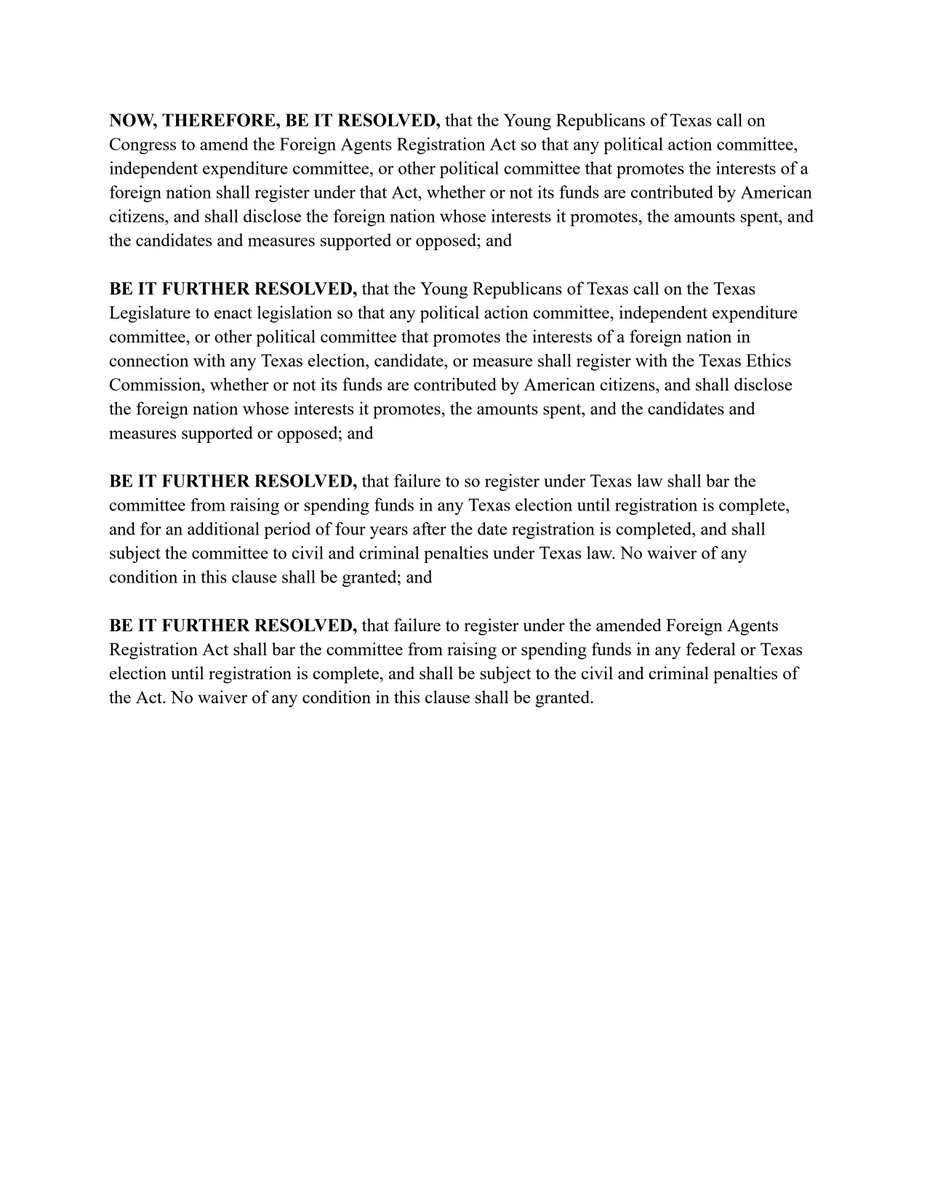 YRsOfTexas's tweet photo. Native Americans, beware of foreign influence!

At our recent convention, we passed a resolution calling on Congress to require any political committee that promotes the interests of a foreign power to register under FARA—regardless of who's technically funding it. https://t.co/FwuLBfZwpP