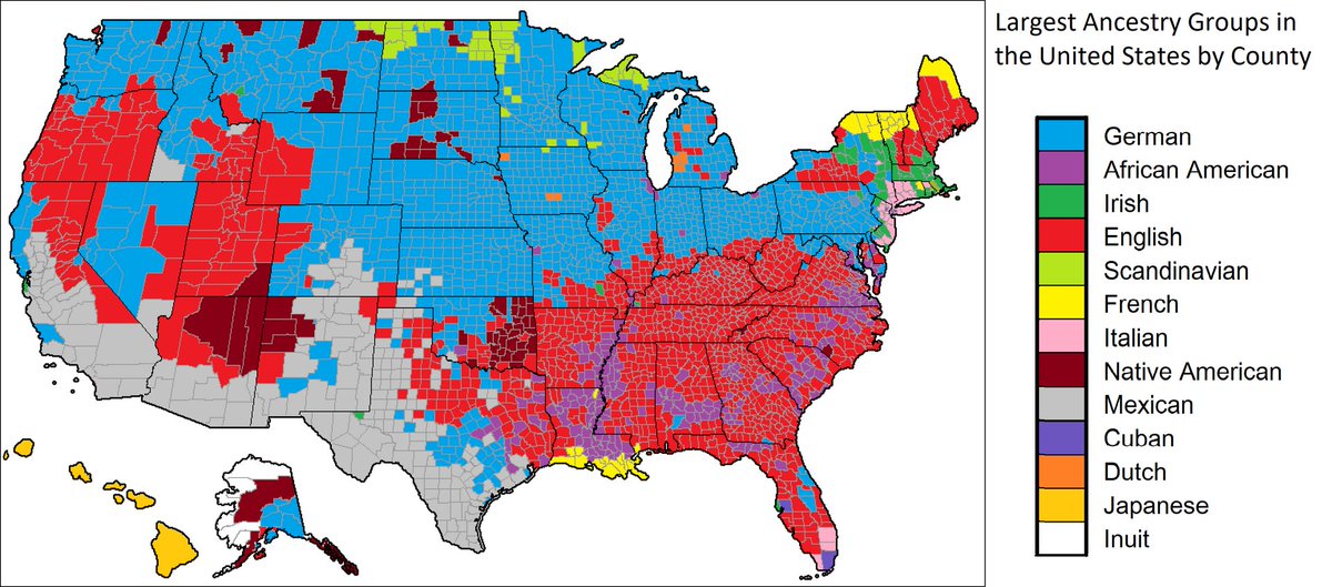 statsglobe's tweet photo. Most common ancestry in the US by county: https://t.co/DIfII20Ae2