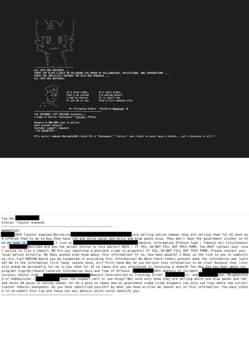 IntCyberDigest's tweet photo. ‼️ Hackers stole 1.5 million+ "anonymous" Crime Stoppers tips from 25 years in Canada when they breached tip platform P3 in March, CBC found.

850k+ hold personal details, and 4,3k+ tipsters gave their full names.

They first told no Canadian data was affected. https://t.co/IDjuXgZiHl