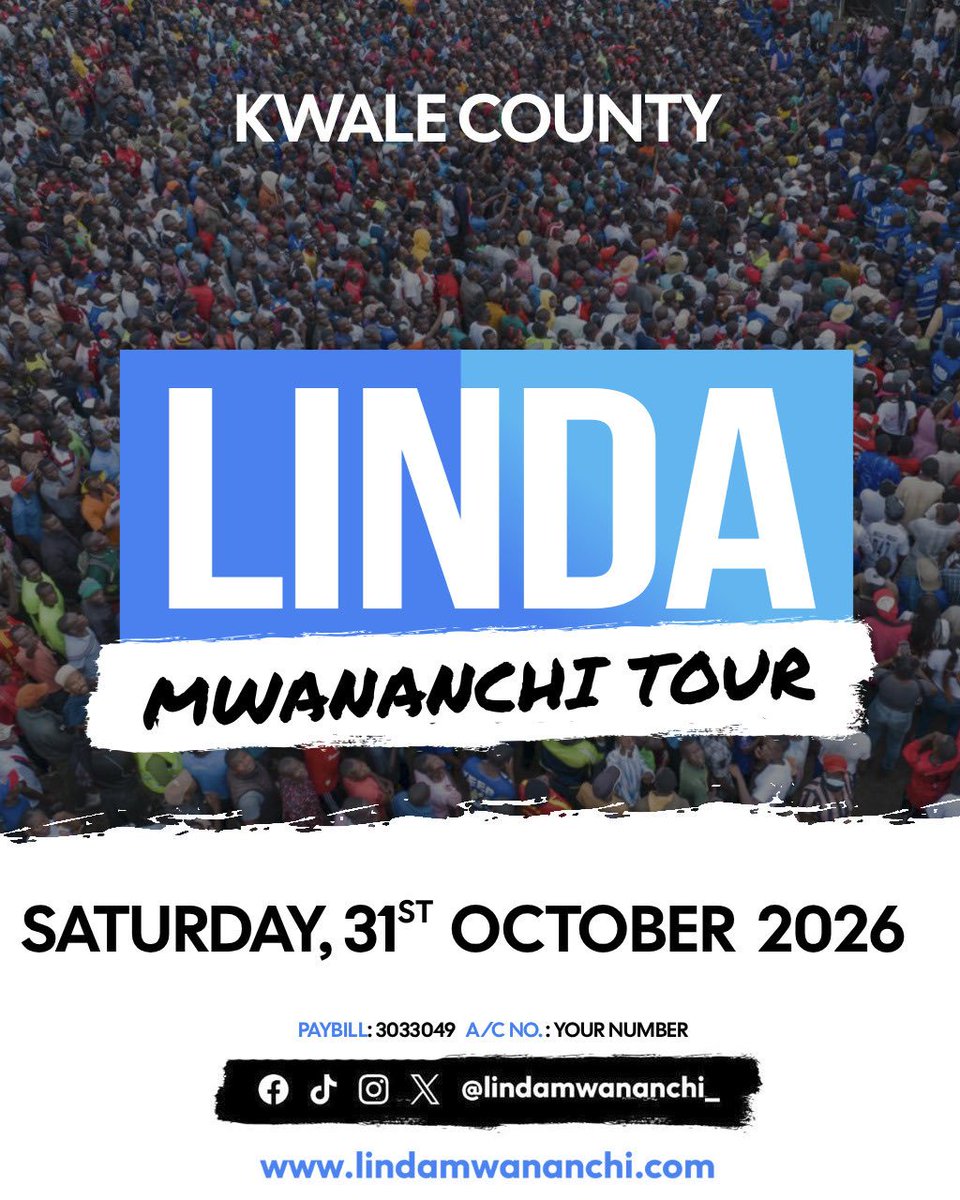 KusiniUpdates's tweet photo. “From the Mountain to the Sea! 🌊 Linda Mwananchi Movement vows to reach every corner of the country. We are one people! Save the date, Kwale!”
#KusiniUpdates #LindaMwananchi #Kwale #KenyaPolitics #WeAreOnePeople #TrendingKE https://t.co/MfVdItjMtu