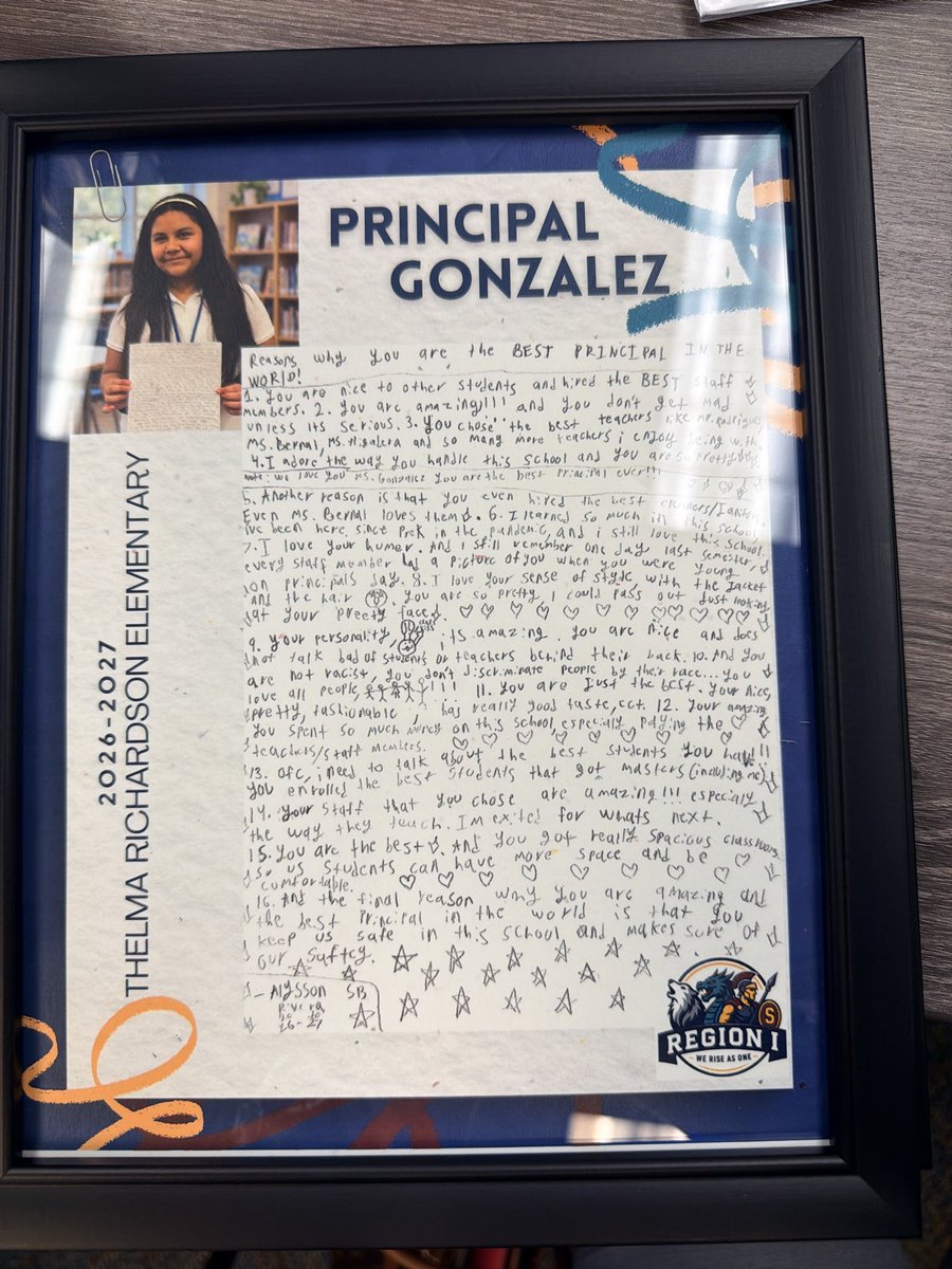 RubyGarzaDISD's tweet photo. Way to lead the learning today Principal @AnaFernSoDelRio! Kudos to our @Region1DISD leaders for their engagement throughout the day. Today’s Principal Appreciation gift from your students shows your love and commitment to their success 💙🤍💛 @LauraRubioGarza https://t.co/UtkX2TUOFJ