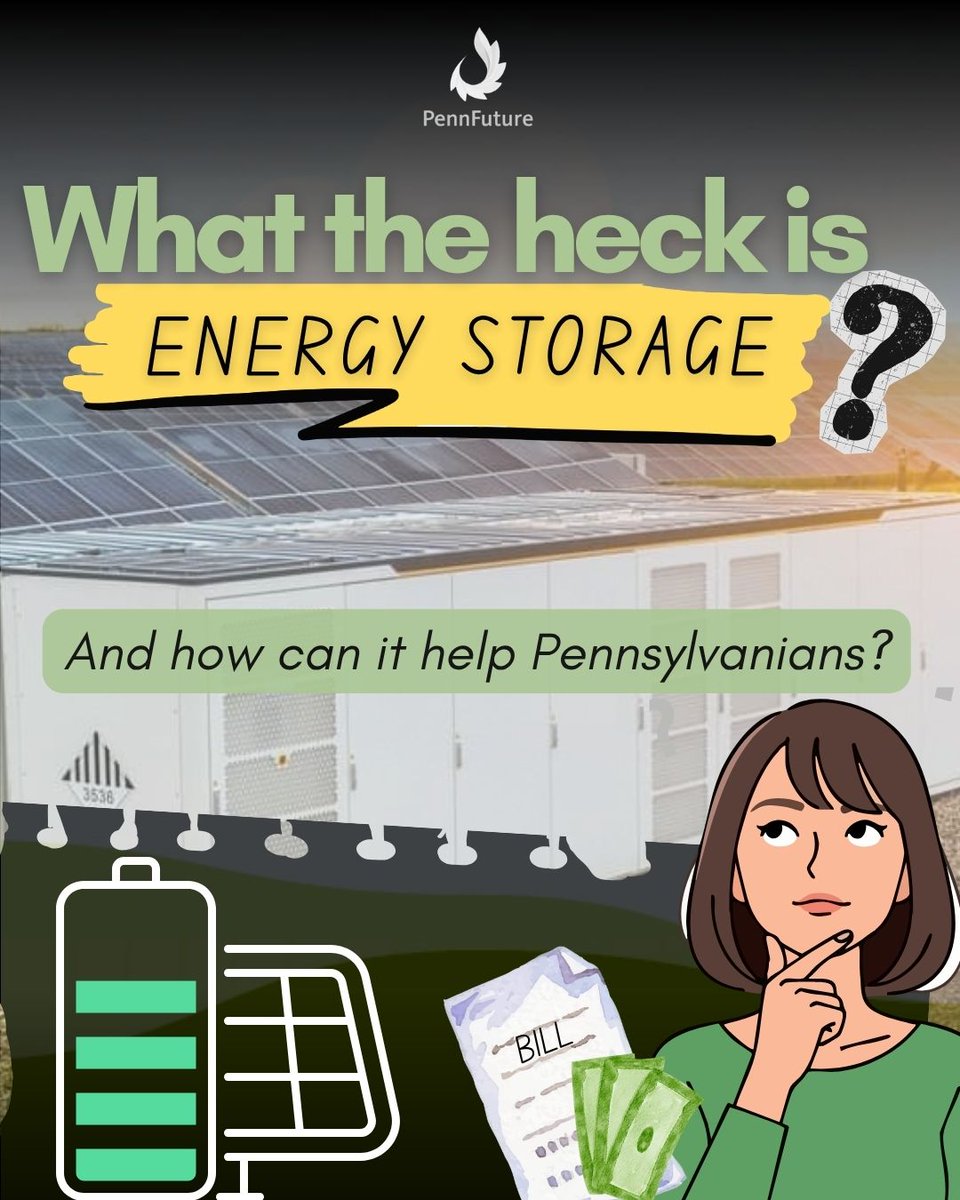 PennFuture's tweet photo. 🧵What the heck is "energy storage?"

And how can it help Pennsylvanians? https://t.co/fa1jiB43Lk