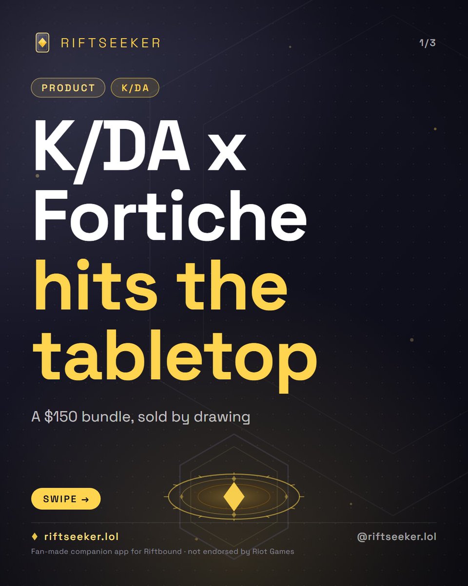 RiftSeeker_lol's tweet photo. Riftbound x K/DA: Couture Collection, a $150 bundle with four Legends in new K/DA art, Packed Amphitheater, playmat, deck box, sleeves and dice. Sold by drawing on the Riot Merch Store: register 27-30 October (9:00 AM PT), first emails 3 November. #Riftbound #RiftboundTCG https://t.co/KBMS2P2hwL