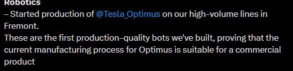 EricCryptoman's tweet photo. I have been outspoken on my bullishness for OPTIMUS for 4 years.

We were too early in 2022. It ran to 100m anyway.

The time is now. OPTIMUS being mass produced in California. Elon musks biggest project to date by a country mile.

Do not fade Elon.

Billions for @Optimus_RH https://t.co/hdQv43EfA9