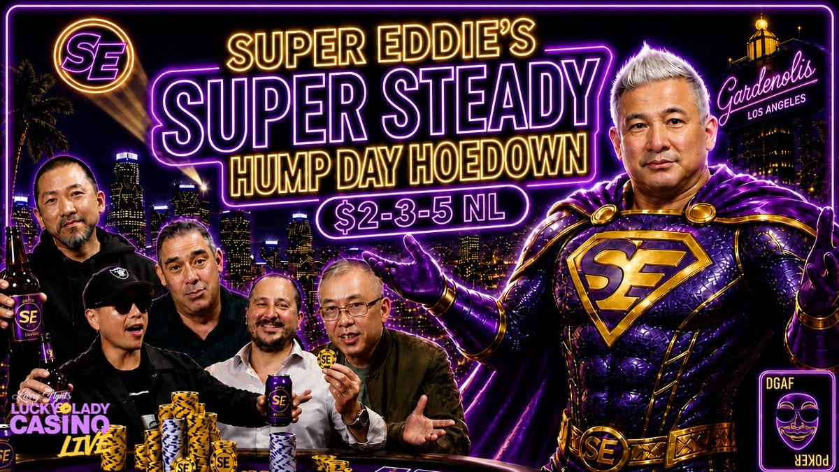 LLCLPokerShow's tweet photo. 🤠SUPER EDDIE'S HOEDOWN🤠
@LarryFlyntsLL 

Tonight, enjoy FUN $2-3-5 action!
GAME TIME: 10 PM⏰
📺:https://t.co/ZcLwVz9yzz

⭐️THE DEGENS⭐️
Evil Lady😈
Bruce Lee🤑
Mad Max🤬
Roman⚔️
FT Degen♦️
Mike V💎
Super Eddie🤠
Akilah🔥
Nicolette🥵 https://t.co/h1EfJmlMcT
