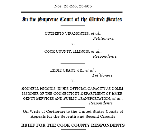 2AFDN's tweet photo. Cook County and Connecticut have just filed their briefs in Viramontes and Higgins. 

This thread will look at the Cook County brief first. To the extent the Connecticut brief differs in substance, we'll cover that here too.