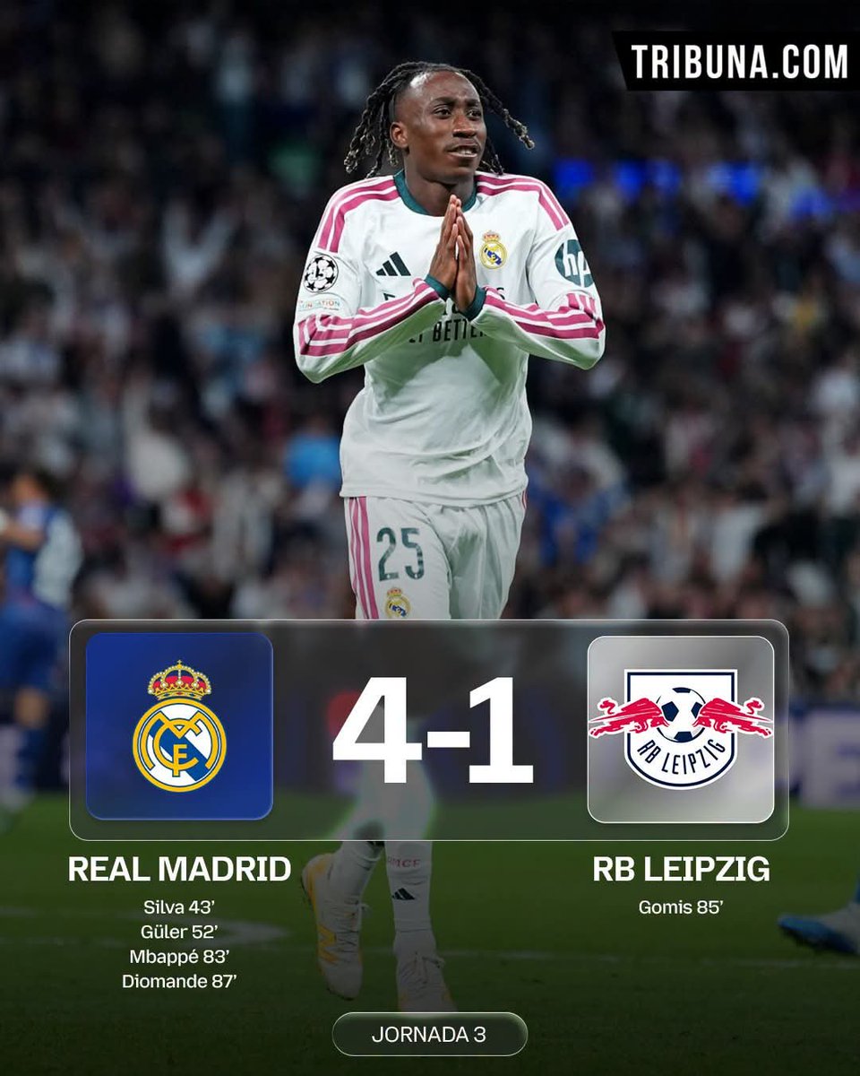 BlancaRedondoCa's tweet photo. ¡Cuatro goles y tres puntos más! 🤩

El Madrid gana 4–1 al Leipzig. Ahora, ¡a por el Clásico! 🤍 https://t.co/zVuAHk8jQm