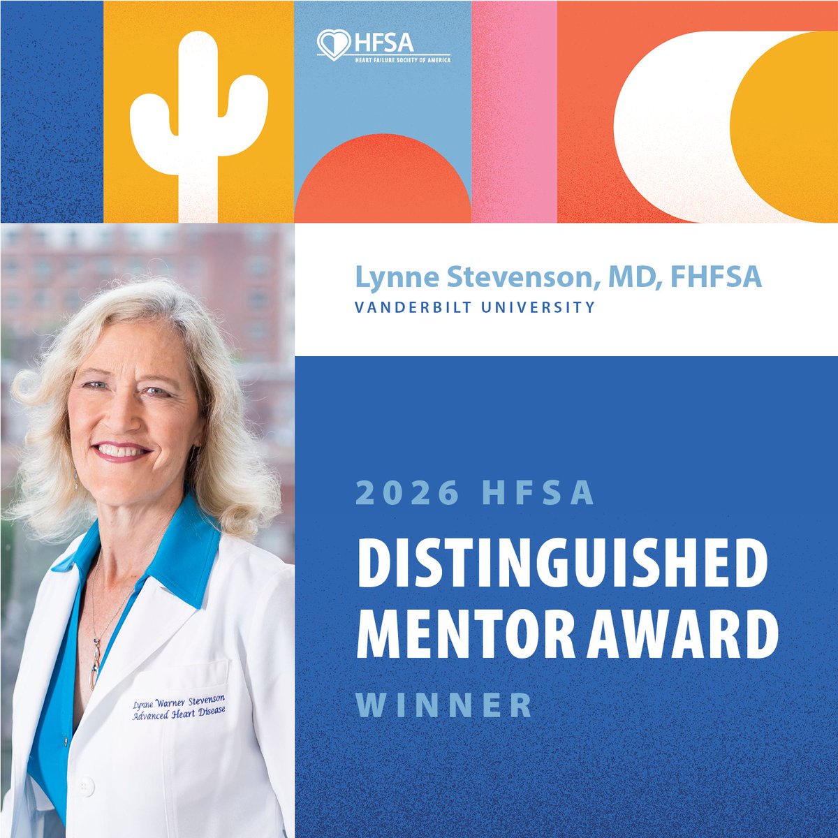 HFSA's tweet photo. 🌟🏅Congratulations to the winner of this year's HFSA Distinguished Mentor Award, Lynne Stevenson, MD of Vanderbilt University Health, for her leadership and mentorship in the #HeartFailure field! #HFSA2026

Stay tuned for more award announcements!

Learn more about Lynne Stevenson, MD here 👉 https://t.co/w1he9rOBDa