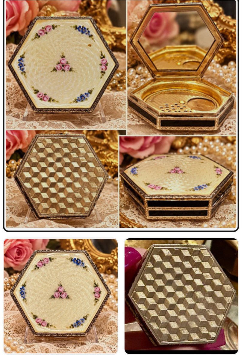 VintageneedISay's tweet photo. Vtg Guilloché Enamel Hexagon Powder #Compact Hand Painted Roses Blue Flowers Case #VintageCompact #GiftIdeasForHer #BuyItNow #DarleneDarla‘sVintageShop https://t.co/qt5vtzbdlW #eBay via @eBay https://t.co/HuZ7gGDVbA