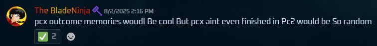 aielg_'s tweet photo. Every time I remember that blade was actually interested in bringing pcx to om and that it’s now basically impossible I cry inconsolably https://t.co/q9rRw4fvYw