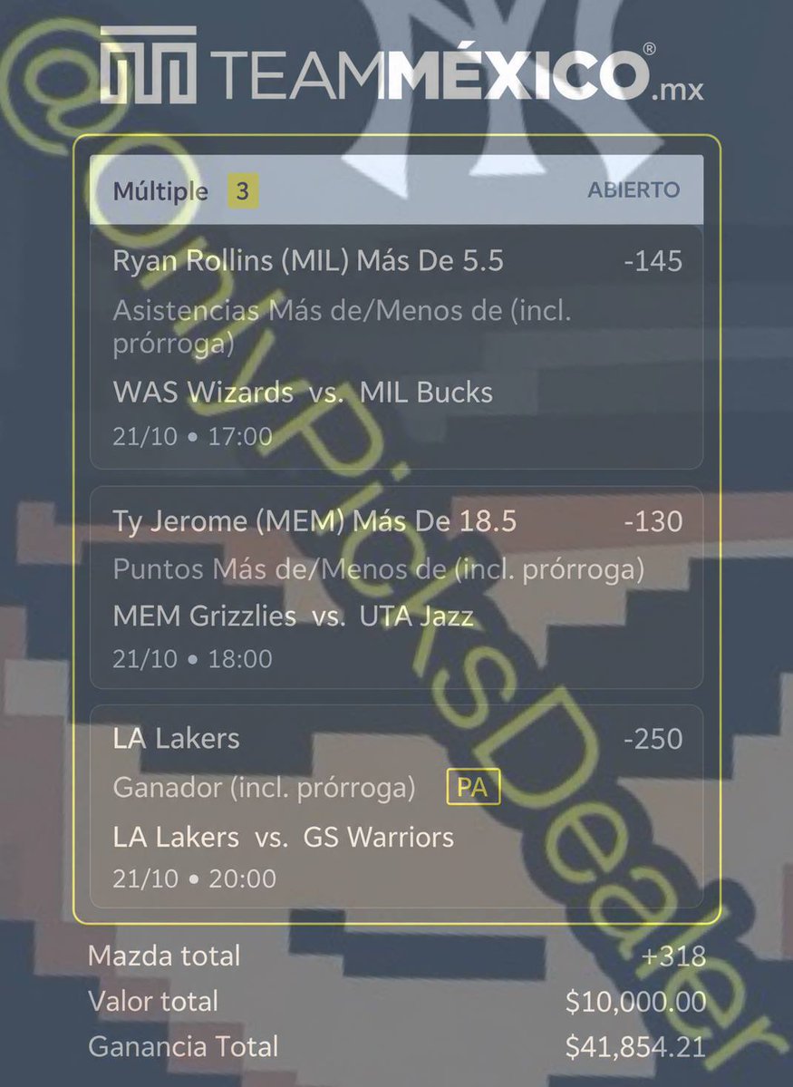 PicksDealers's tweet photo. ⚠️ Diego Palafox Parlay

✅ GRUPO PREMIUM GRATIS AQUÍ: https://t.co/a6rdNLUID2… https://t.co/FOfy3a3PAp