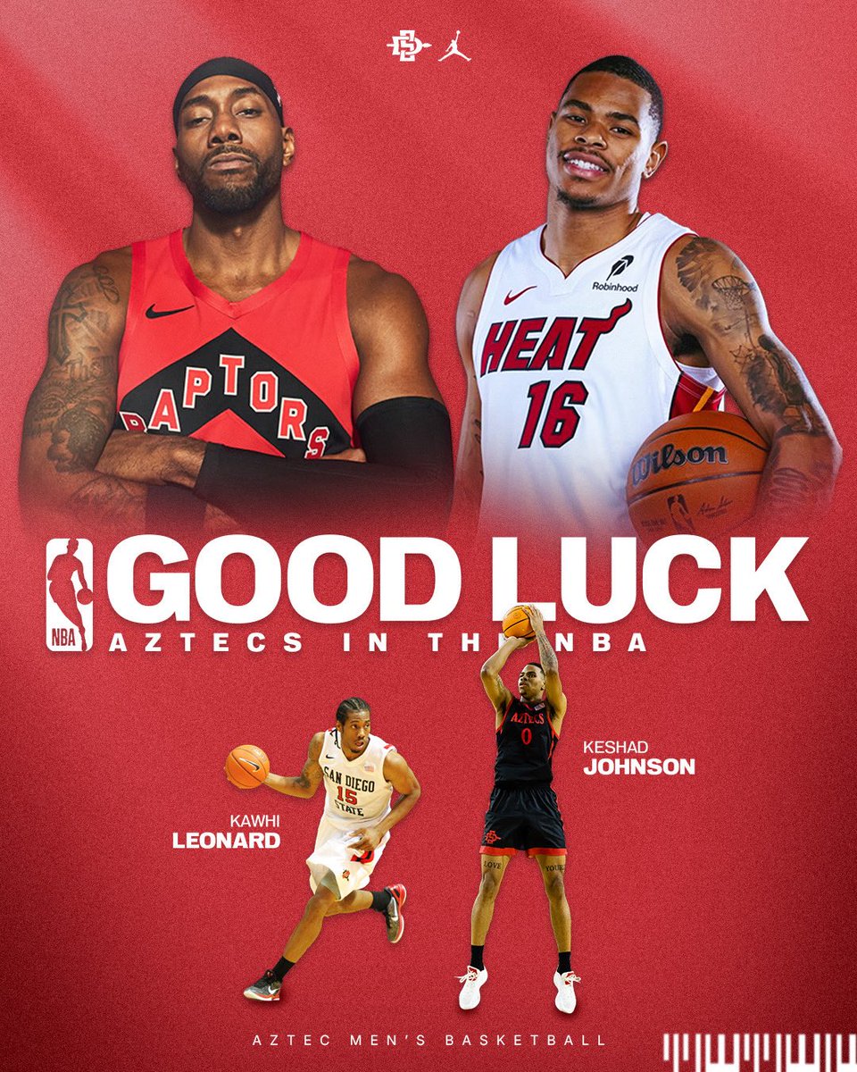 Aztec_MBB's tweet photo. Wishing the best to @kj_showtime0 and @kawhileonard, who start their NBA seasons tonight!! #GoAztecs #AztecsForLife #AztecsInThePros https://t.co/Qe0L0KuM6U