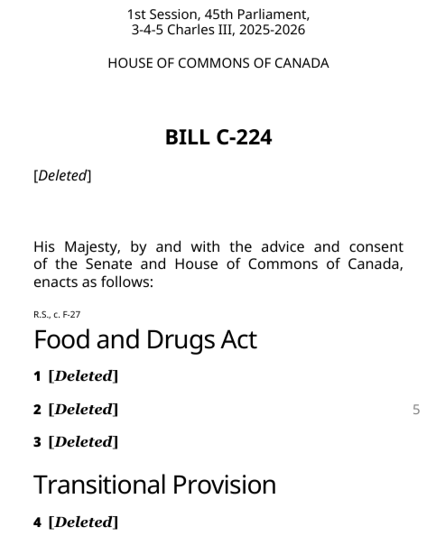 BurtonBaileyRD's tweet photo. SHOCKING

This is what Bill C-224 looks like after Liberals SYSTEMATICALLY GUTTED it at Health committee.

MILLIONS of Canadians that rely on Natural Health Products every day are at RISK of losing access because of Liberal bureaucracy that treats NHPs like pharmaceuticals.

NHPs are not pharmaceuticals.

For decades, Natural Health Products have already been regulated by Health Canada, requiring approval to prove their safety.

Now, additional regulations will add hundreds of millions in additional costs and administrative burdens that will HARM Canadian businesses, and Canadians who use NHPs.