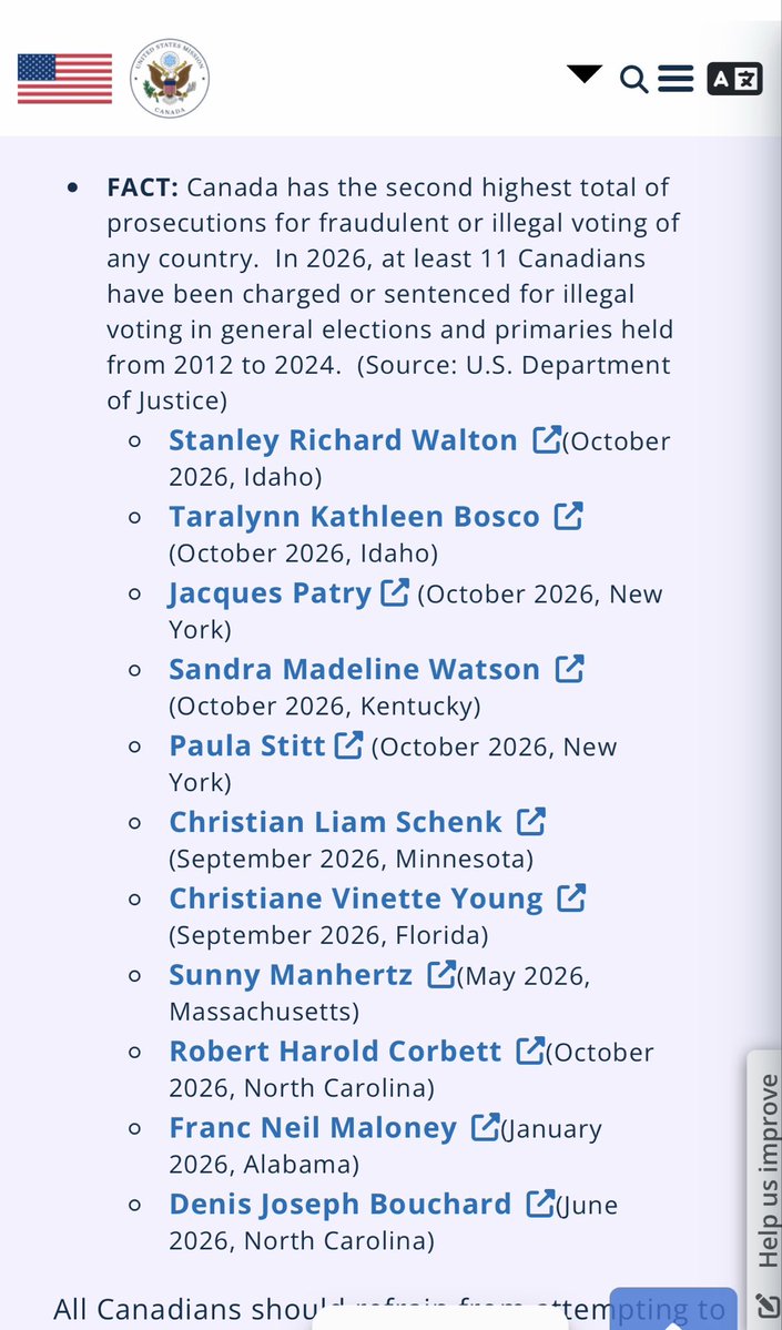 CecileShaw's tweet photo. FACT: Canada has the second highest total of prosecutions for fraudulent or illegal voting of any country [voting in US elections]

In 2026, at least 11 Canadians have been charged or sentenced for illegal voting in general elections and primaries held from 2012 to 2024.  - U.S. Department of Justice