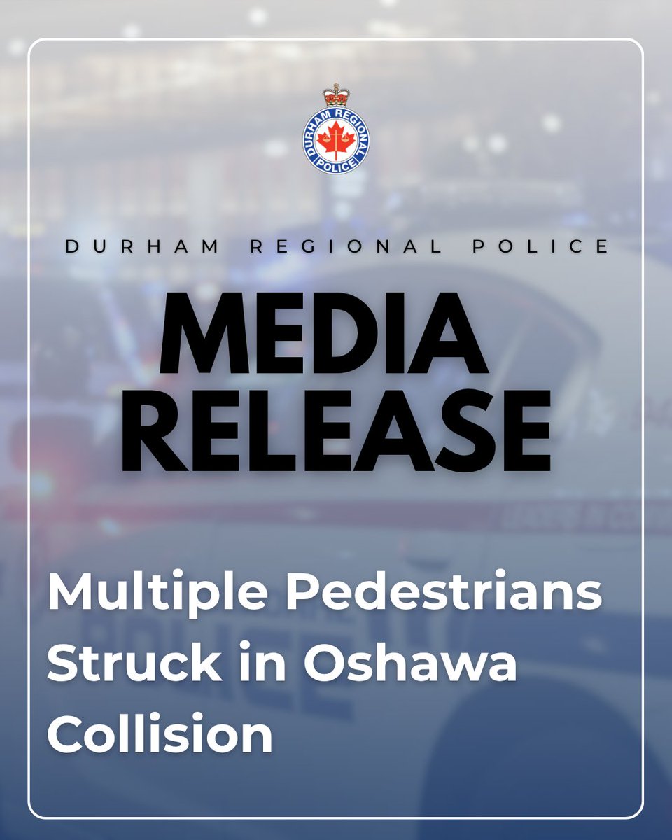 DRPS's tweet photo. Five pedestrians were injured, one critically, after being struck by a vehicle in Oshawa.

Full Story: 
https://t.co/ofM8uOC2Fa https://t.co/AksdXbRJ5z