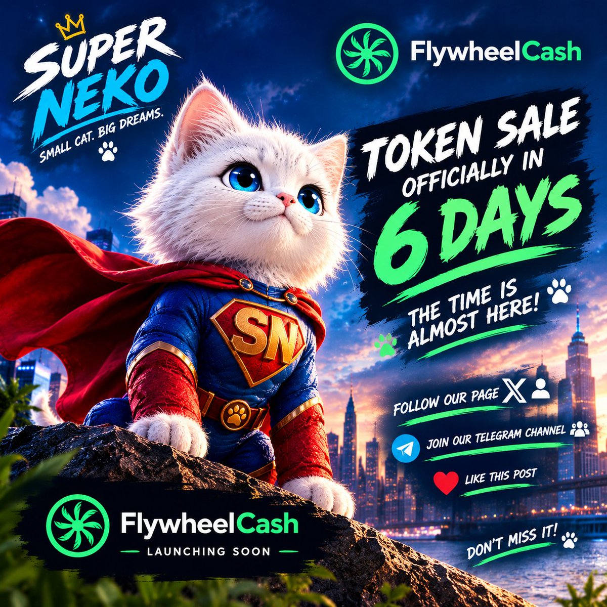 Super_Neko0's tweet photo. 🐱🚀 SUPER NEKO IS ALMOST HERE! 🔥

Only 6 days until the big launch! 🐾💙

❤️ Like this post, follow us, and join our Telegram community to be part of the pack!

📢 IMPORTANT: The Super Neko contract address will be revealed first on Telegram. 5 minutes later, it will be published on X!

🐱 Stay active, stay connected, and don't miss your chance to be part of the Super Neko community!

Small Cat. Big Dreams. 🐾
@The__Solstice
#SuperNeko #Solana #FlywheelCash #CryptoCommunity #neko