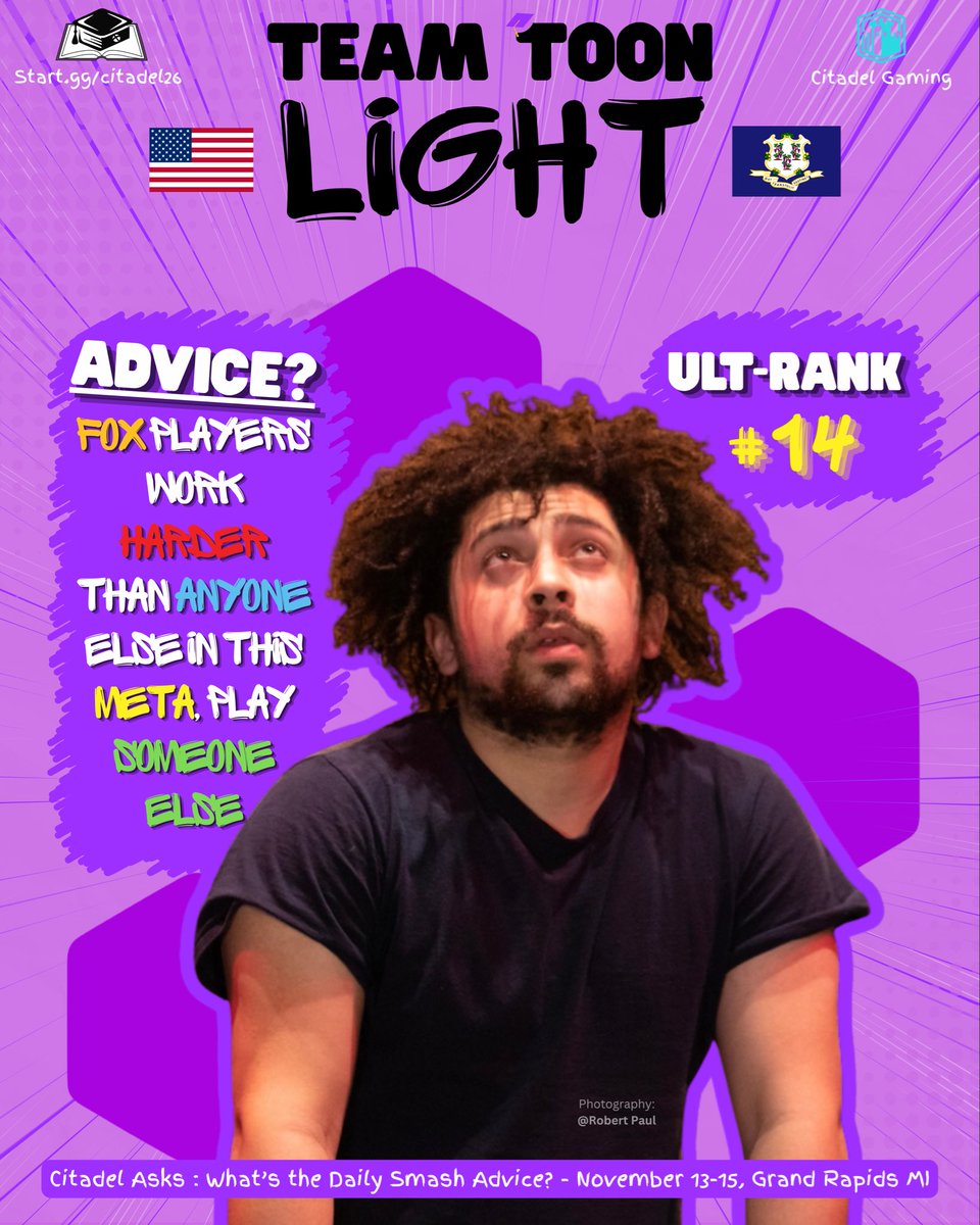Whats_the_daily's tweet photo. Daily Smash Advice Day 178:

Don’t play Fox, he’ll just hold you back…. unless you’re goated on the sticks like @Light_S21 

Welcome to WTDSA, Light!

#14 in the world, and the #4 pick of the draft. This tournament is going to be a movie.

Graphic credit: @PandaMan2242 https://t.co/mKvBzzPQ5l