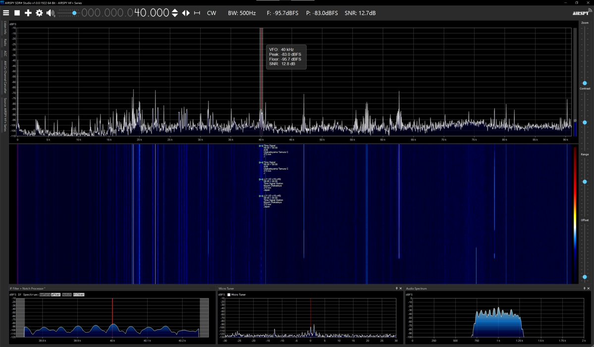 radiosiesta's tweet photo. 今しがたのVLF
22.2、40、60kHzは入感中
21.1、25、54kHzは不感です

おはようございます
#VLF
#Airspy
#SDRSharp
#YouLoop
#YouTwist
#YouTwin https://t.co/tghLIQ6C2b