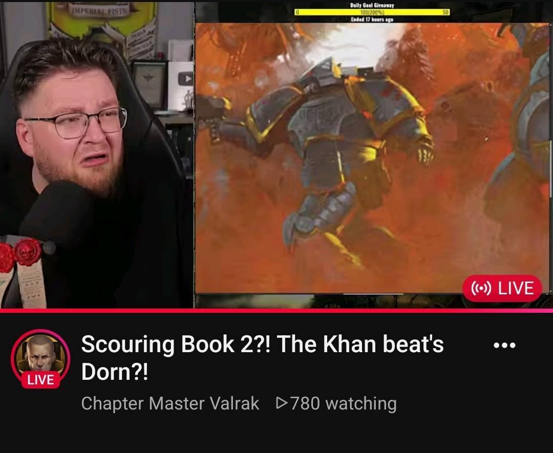 CMValrak's tweet photo. Love how YouTube caught my reaction to the Space Wolf helmet in the new scouring artwork 😂😂😂 https://t.co/9GZLzoyPR6