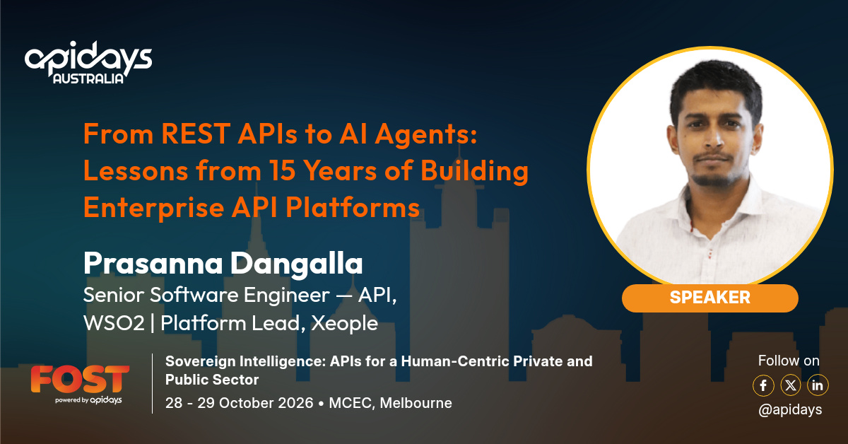 BaptisteVicini's tweet photo. SOAP. REST. GraphQL. Now AI agents.

Prasanna Dangalla shares 15 years of lessons building enterprise API platforms, and what changes when agents become API consumers.

#FOSTAustralia
https://t.co/zJlq20DNvY https://t.co/qIj2hl0UbW