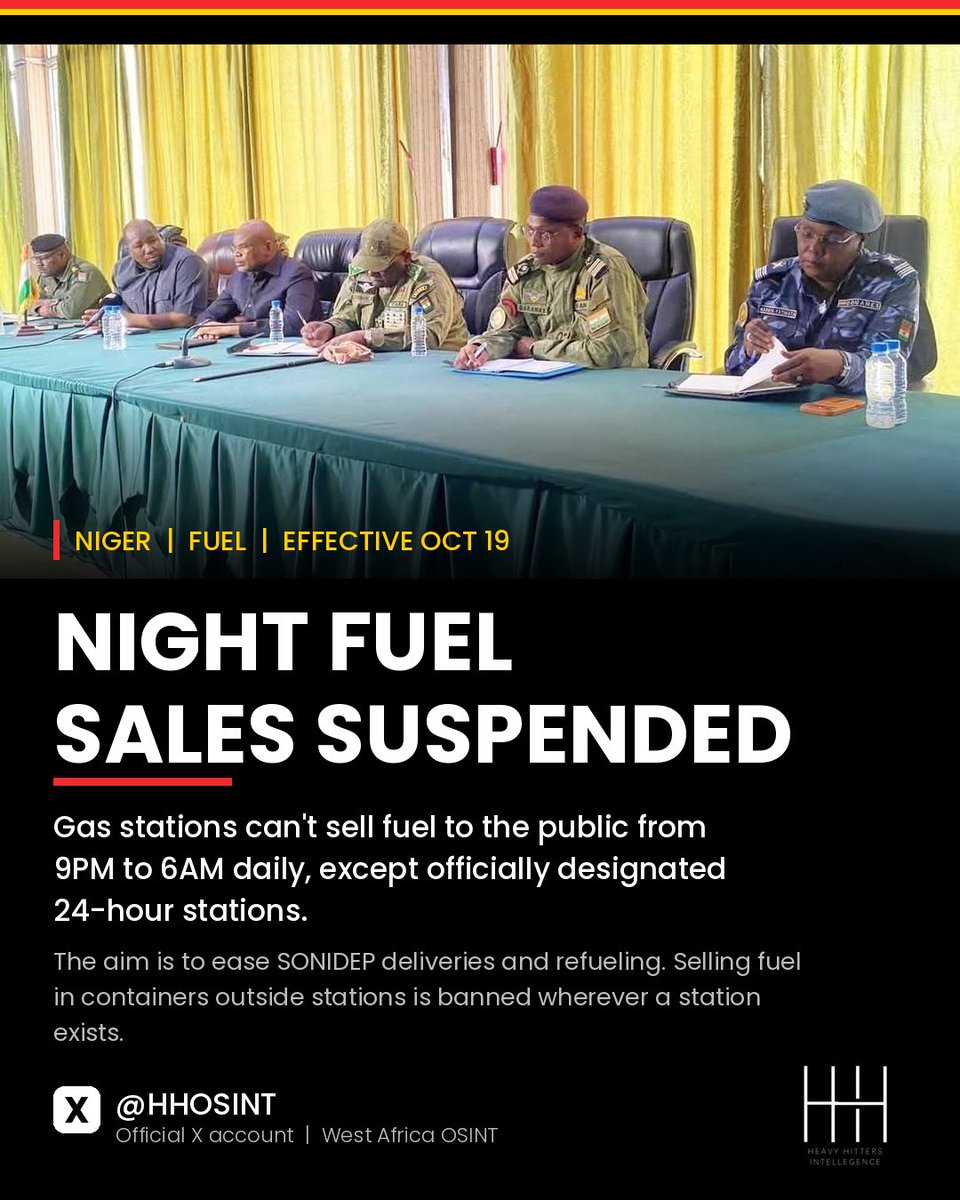 HHOSINT's tweet photo. The defense and security forces have been instructed to ensure compliance with these new regulations. To allow the population to obtain fuel during the night, designated stations must be established in various municipal and rural districts. https://t.co/s8pDLcq7ot