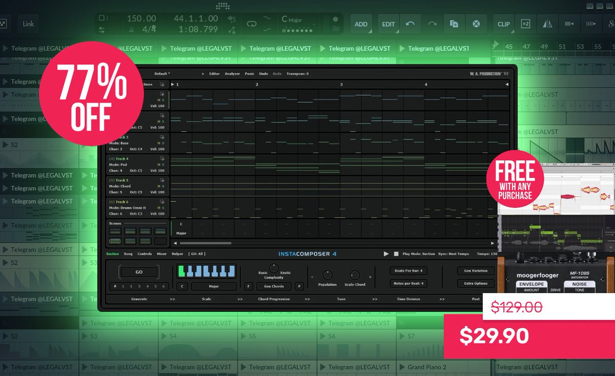LEGAL_VST's tweet photo. InstaComposer 4 by W. A. Production 🎹
MIDI gen w/ MIDI Engine 2.0, built-in instruments, mixer, arp, groove ctrl, 6 tracks, 8 scenes.
💻 Mac/Win (VST/VST3/AU/AAX)
$29.90 (reg. $129) until Nov 1, 2026
🔗 https://t.co/R9r1AauhGW
#MIDIplugin #songwriting #composition #AIassisted https://t.co/IeG5A87i9G