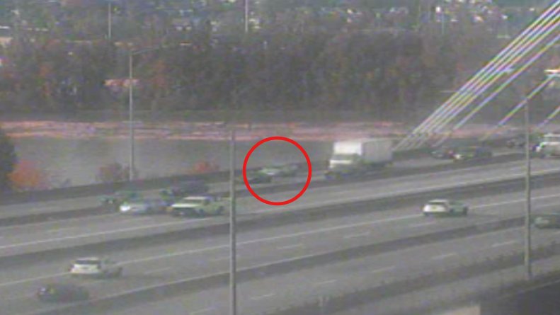 DriveBC's tweet photo. ⚠️ #BCHwy1 eastbound on the #PortMannBridge in the Surrey exit lanes, the right lane is blocked due to a stall. #SurreyBC #Coquitlam https://t.co/pIsVs81aFl