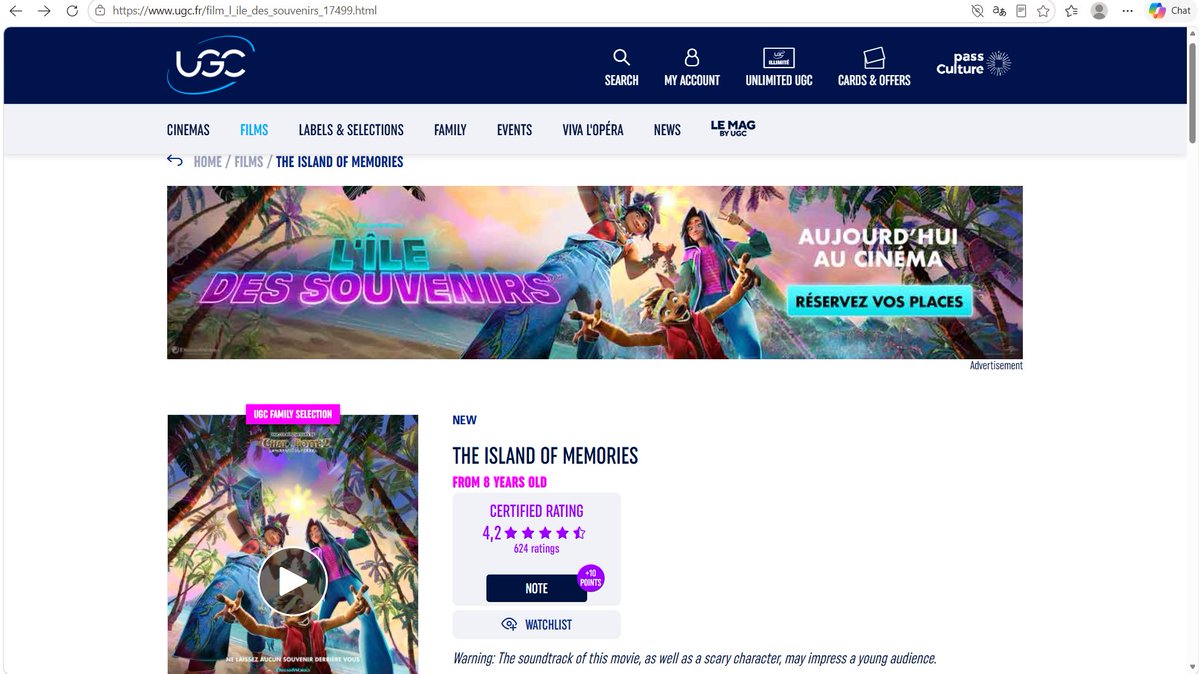 TheDailyDewgong's tweet photo. #France #ForgottenIsland #Lรฎledessouvenirs has many show times at a movie cinema chain #UGCFr. #THANKGOD to see the many various showtimes/dates, and even reviews in French posted. English and French dubbing options available. #ForgottenIsland now showing across France. https://t.co/VKMiV2Alhh