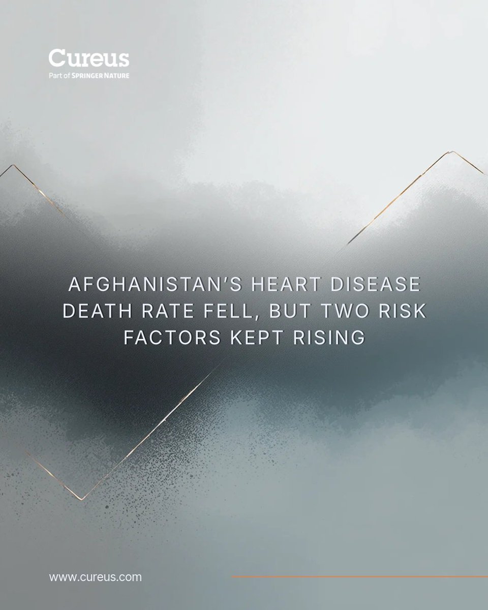 CureusPubHealth's tweet photo. In Afghanistan, the heart disease death rate tied to risk factors fell about 16.5% from 1999 to 2023, but two risk factors kept rising. The authors of a new Cureus study call the trends exploratory.
https://t.co/q3Z3vAOBIX
#HeartHealth #GlobalHealth #Cureus https://t.co/HS5K8JJxO6