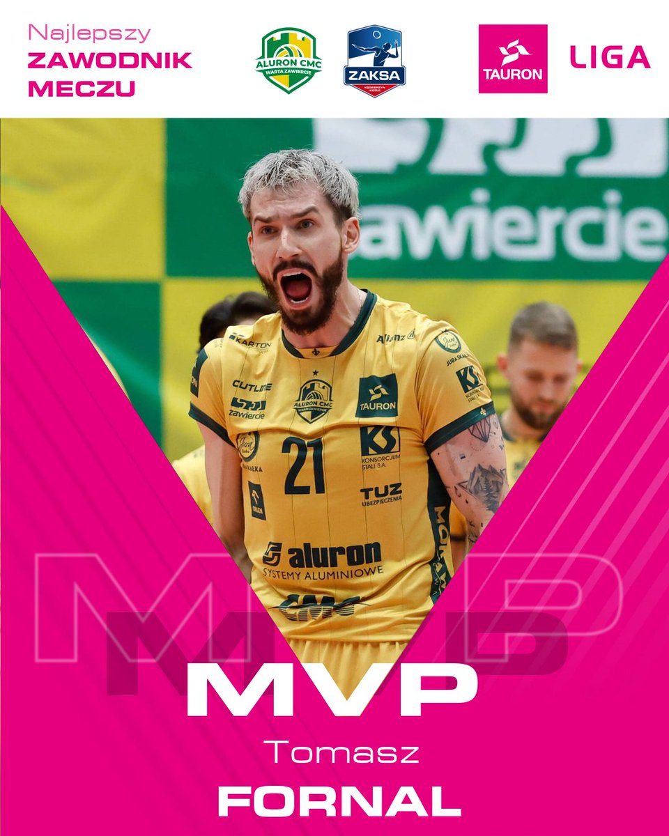 TAURONLiga's tweet photo. Trust the process, jak to mówi przyjmujący mistrza #TAURONLiga 😎

Tomasz Fornal z MVP po świetnym meczu @AluronCMC vs @ZAKSAofficial. 🔥

20 punktów, do tego as serwisowy z prędkością 124 km/h i statuetka #RedBullSuperAs na jego koncie. 🚀 https://t.co/oDa4YkiHQ9