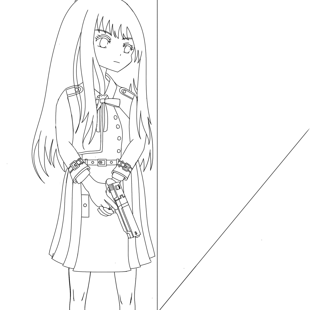 NaitoK034's tweet photo. 下描き終了！！
壁の裏で敵を待つ構図！(バランス悪いかも……) https://t.co/gTVGGuyTHL
