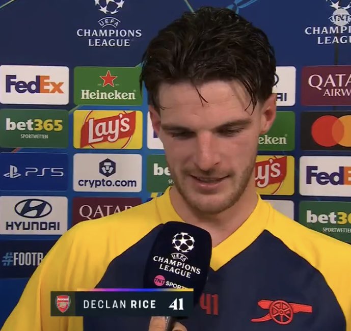 afcstuff's tweet photo. Declan Rice: “Viktor Gyökeres has been making such an impact coming off the bench. He made some great runs tonight & he set me up for the goal.”

“When you play against Bayern, a team that go man-to-man over the whole pitch, you have to apply certain principles & concepts, you’re constantly thinking about where you can move into the space.”

“For the goal, Noni Madueke’s one-touch set, Gyökeres’ one-touch set, I kept running, them little movements get you through on goal - I was so happy to score.” [TNT]