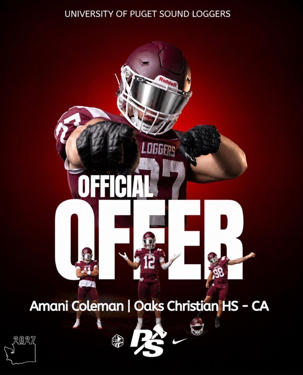 Amani_Coleman_'s tweet photo. Excited to announce my second offer from the University of Puget Sound! Thank you @jeffthomas4 for this awesome opportunity! 
@oclionsfootball @Score2Win @TheHankBaskett @Malikcyphers @coachjimvert https://t.co/UxMerDR7fw