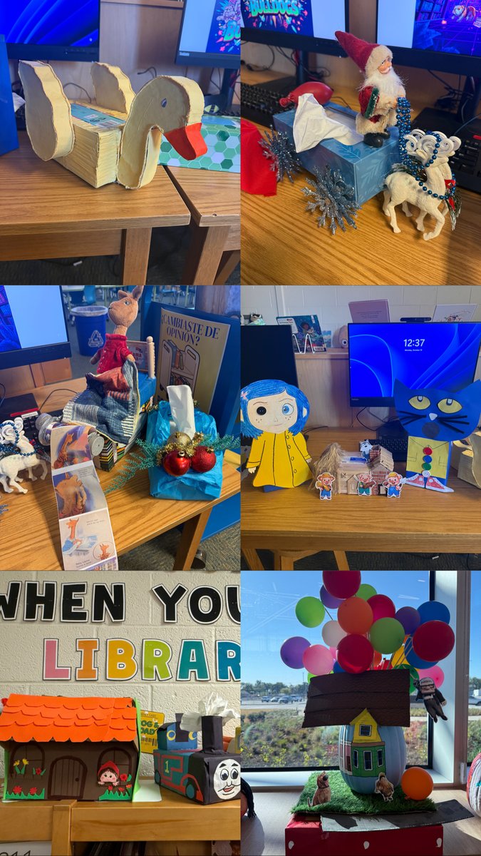IrvingLibraries's tweet photo. 📚✨Our libraries are more than spaces to check out books—they're environments designed to spark curiosity, creativity &amp; belonging! 💙

🎃 Storybook pumpkins &amp; tissue box creations,📖 engaging displays &amp; 🌎 student work celebrating Hispanic Heritage Month bring learning to life! https://t.co/6K45JgBFdb