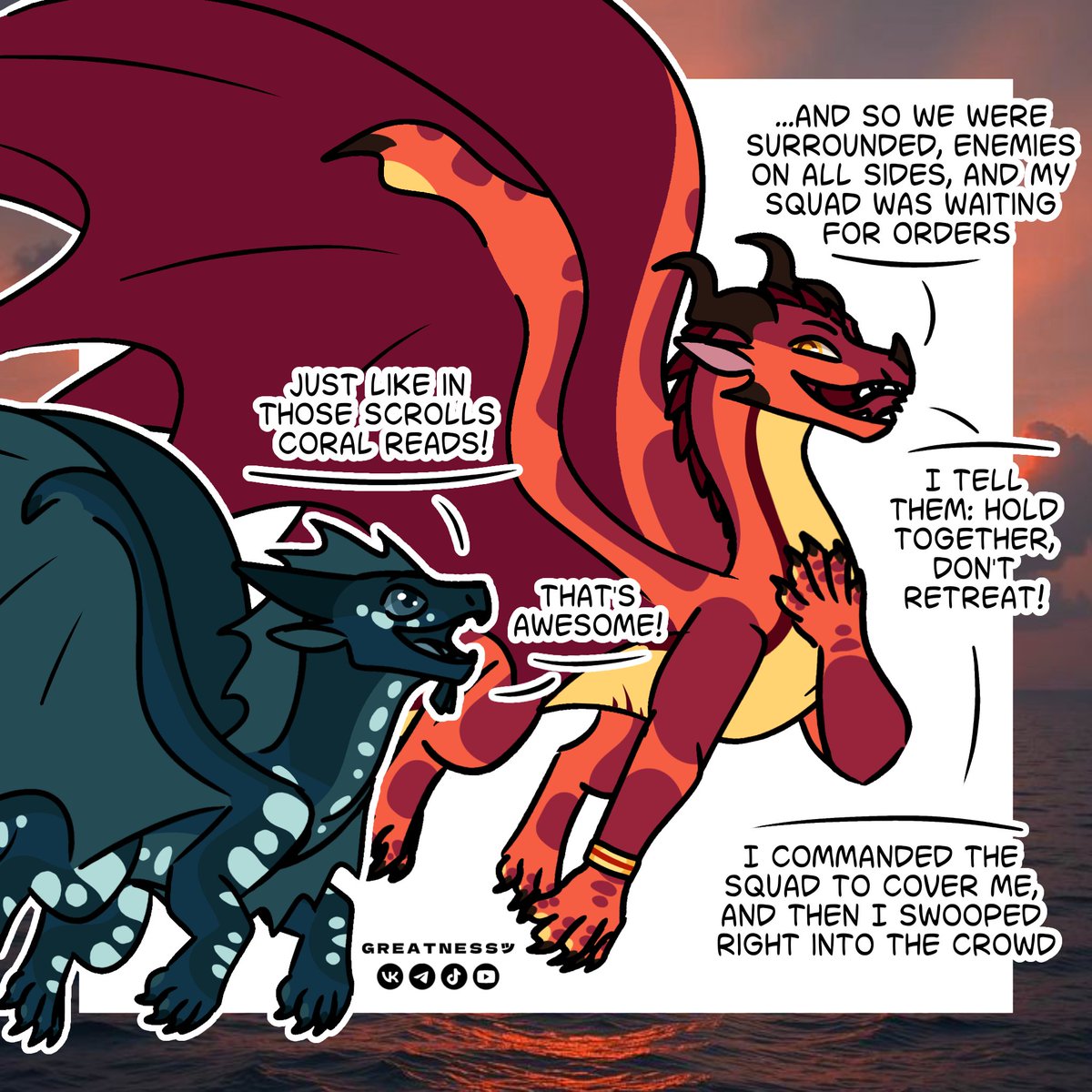 GREAT_ART_NESS's tweet photo. Inktober + Wingtober. Day 21: Hero + Neighbors

Reef and Cyclone fly together at the border of their kingdoms. Cyclone tells Reef all sorts of exciting and heroic stories!

#wingsoffire #inktober https://t.co/aKl8FNZDdR
