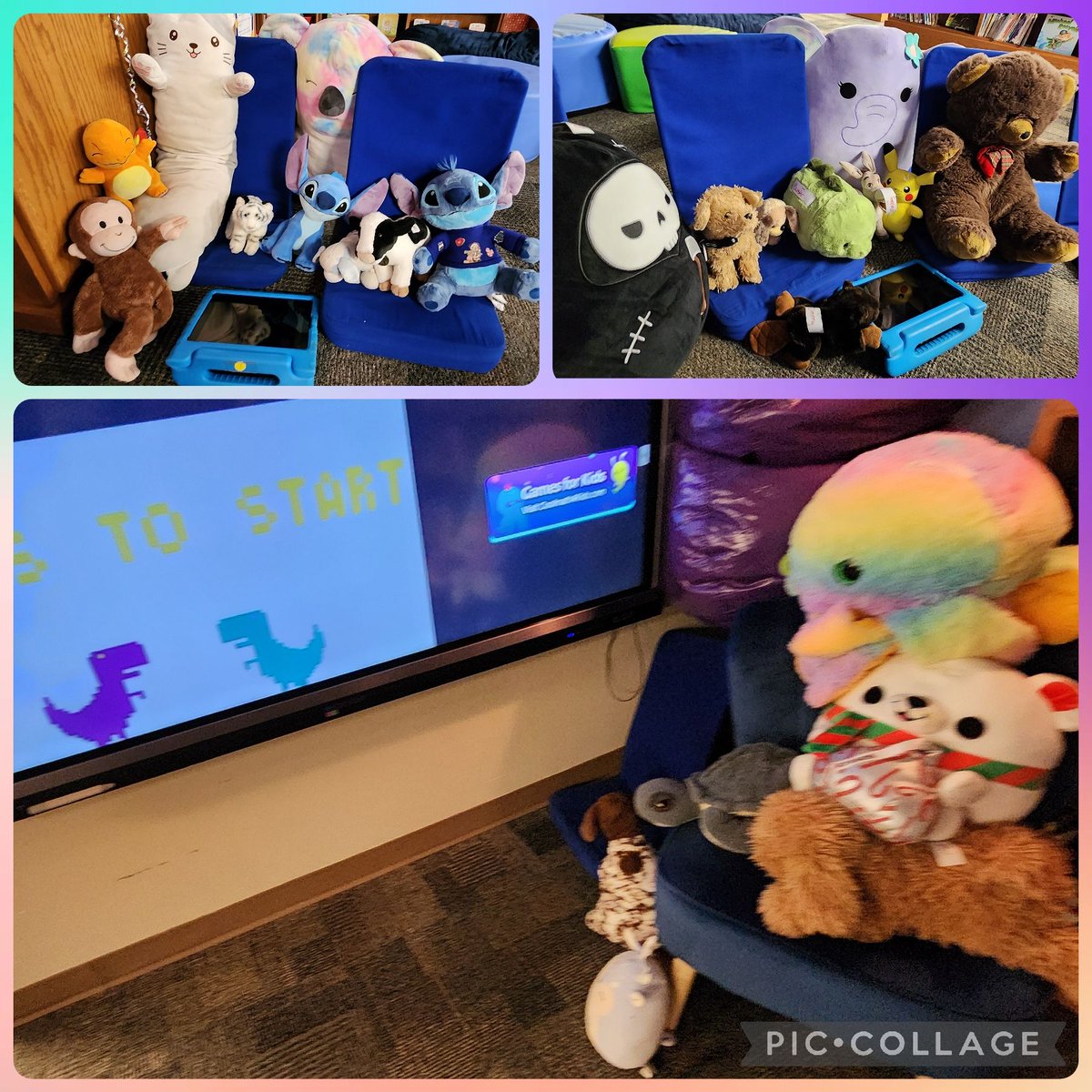 SRCHuskyLibrary's tweet photo. Wooo! The students are gone, and the third grade stuffy sleepover party has begun. We are starting the evening off with some https://t.co/T0vjf3lnMX https://t.co/IszOUaYJnD