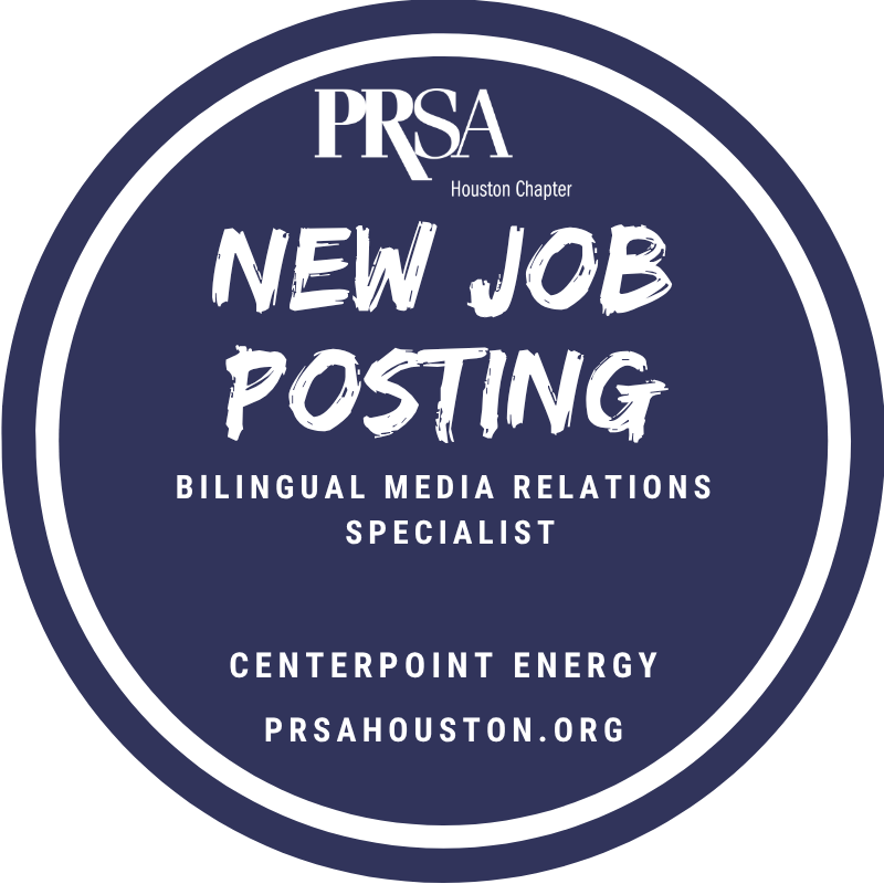 PRSAHouston's tweet photo. CenterPoint Energy is hiring a Bilingual Media Relations Specialist! Click on the link below to learn more on how to apply today: 
https://t.co/frolRTUg7H https://t.co/02fd0HB0pp