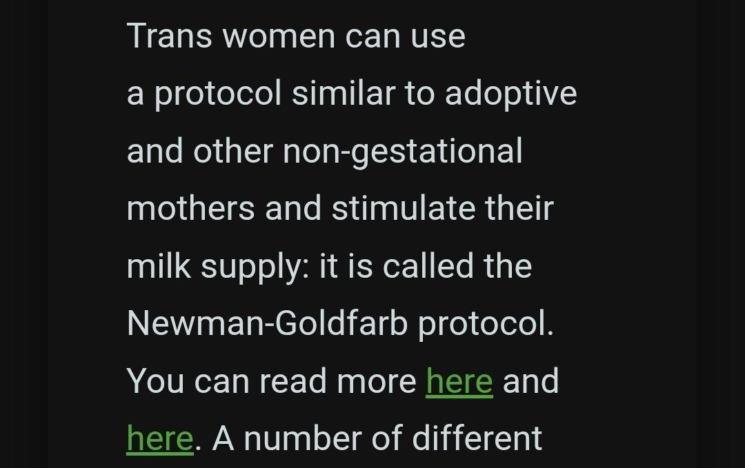 SureLook1963's tweet photo. A) Consider me educated 

B) This actually supports the idea that involving trans parents is a good thing! 

Trans men who have given birth can lactate, and apparently trans women (using the same process as adoptive or non gestational mothers) can too 

Surely if you dismiss trans women from that you're dismissing adoptive/non-gestational too?