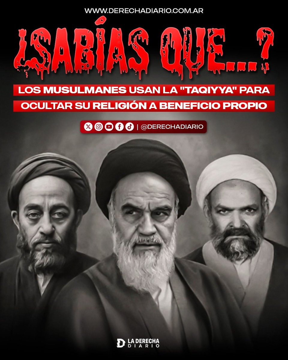 laderechadiario's tweet photo. 🚨☪️ | ¿SABÍAS QUE...? LOS MUSULMANES USAN LA "TAQIYYA" PARA OCULTAR SU RELIGIÓN A BENEFICIO PROPIO

La "taqiyya" es un principio de la jurisprudencia islámica que permite a los musulmanes disimular u ocultar públicamente su religión en determinadas circunstancias, incluso negando verbalmente su pertenencia al islam según les convenga.