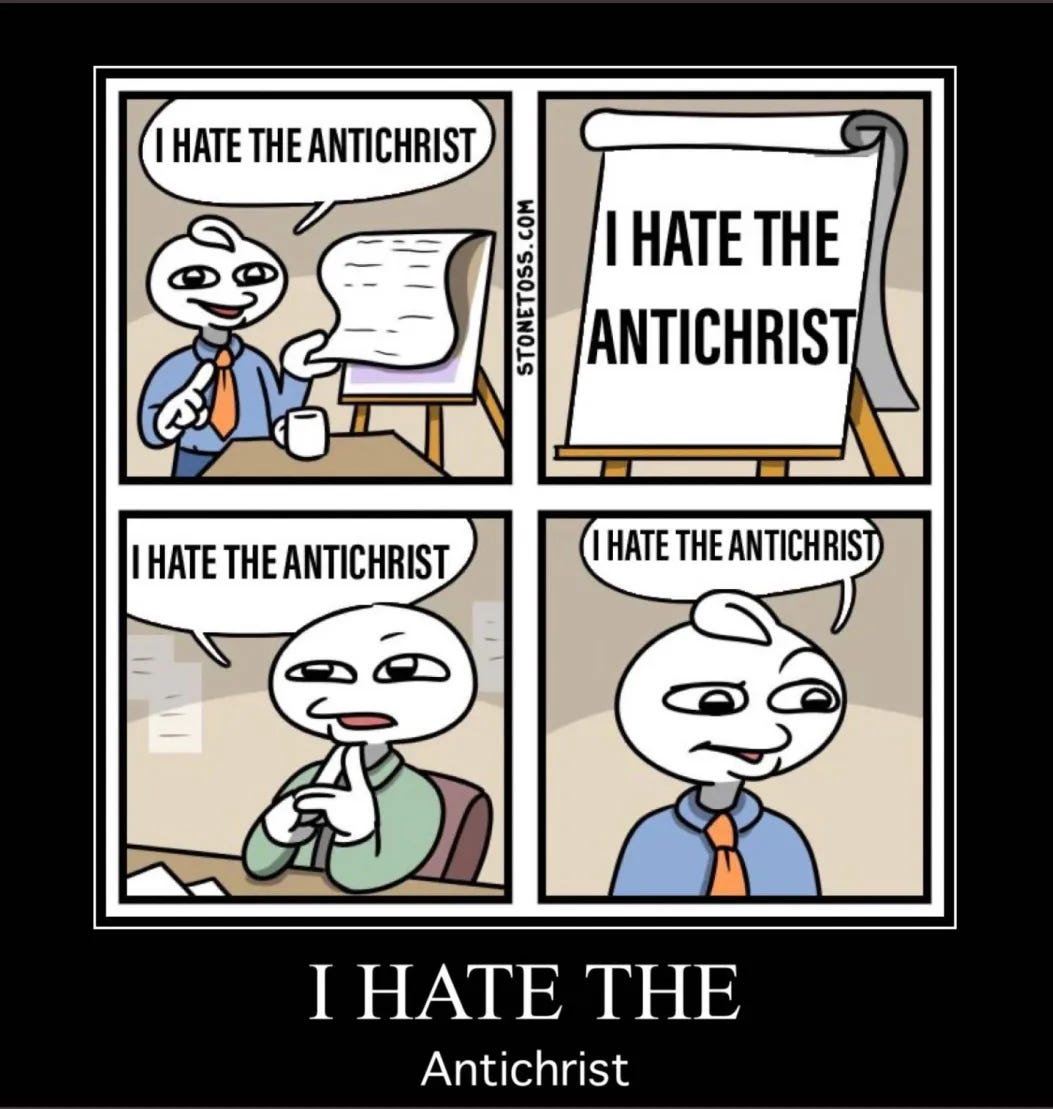 howlinghowler_'s tweet photo. I hate the antichrist. https://t.co/B2nYnK1Dl9